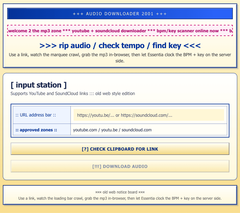 Audio Downloader / bpm, key finder
